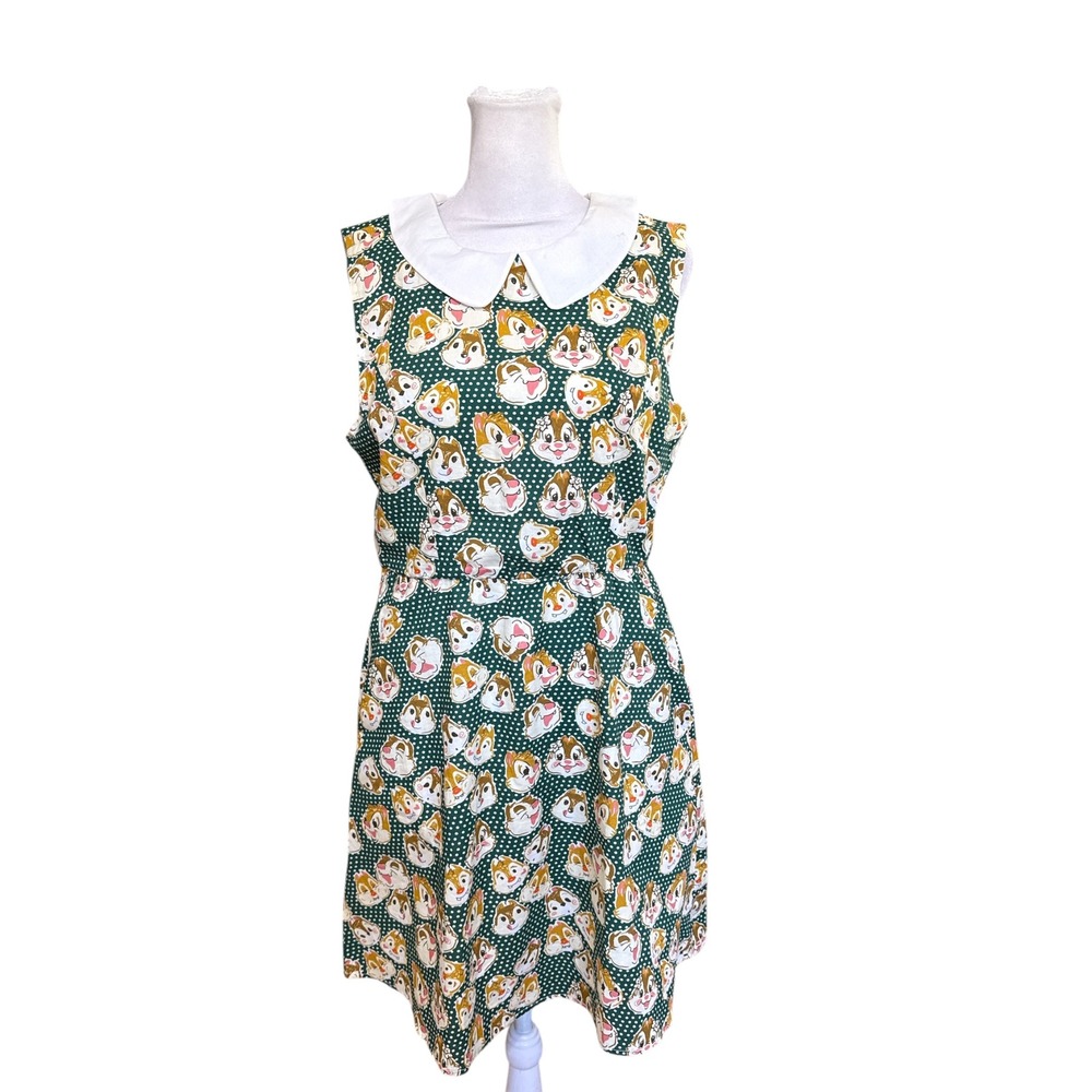 Tulip B Chip n Dale Peter Pan Collar Dress Green Polka Dot JPJD647 Womens Medium - Picture 2 of 7